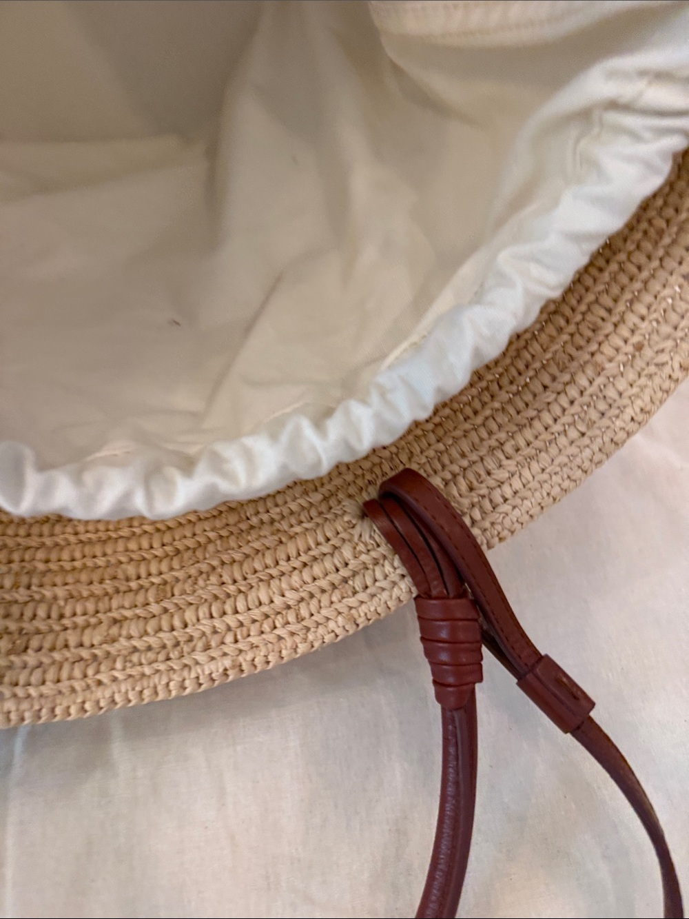 Sezane Justine Basket Bag - Straw Tote with Brown Leather Handles - Picture 6 of 12